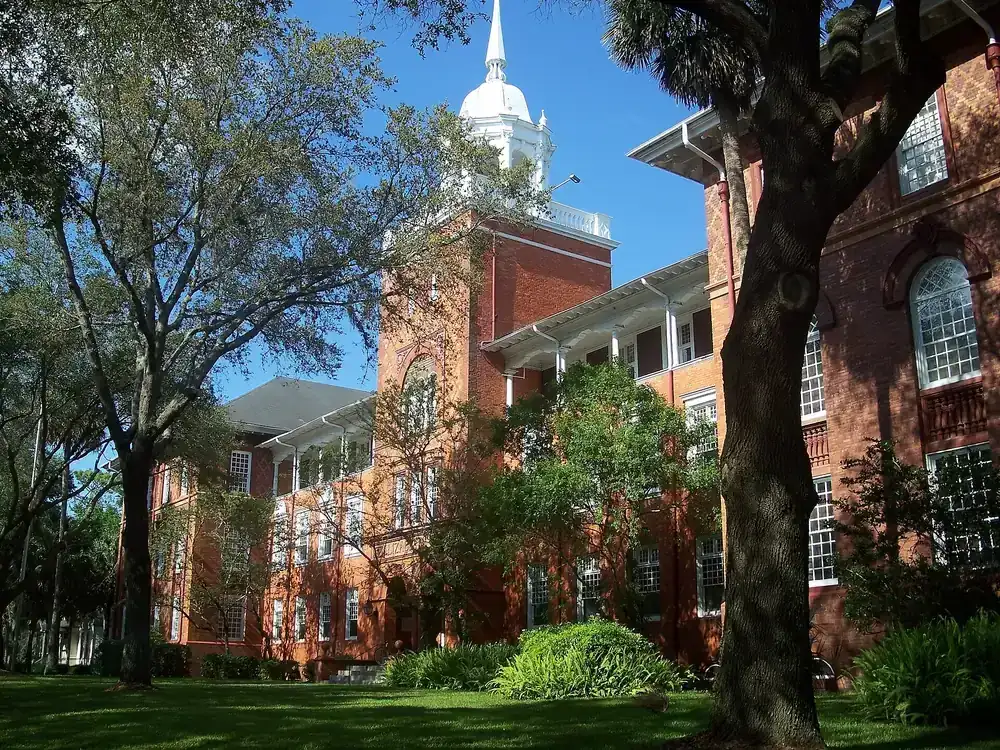 Elizabeth Hall and its landscaped lawn at Stetson University in DeLand